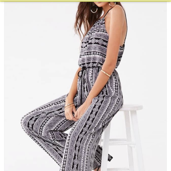 Forever 21 Pants - NEW-Forever 21 Black/Grey Geo Print Jumpsuit